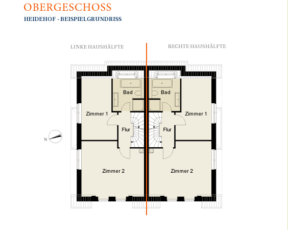 Grundriss Obergeschoss - Heidehof Hamburg Quickborn-Heide - Doppelhaush�lften von Pohl & Prym